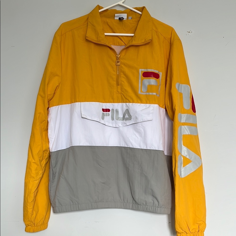 Fila Men's Colorblock Half-Zip Windbreaker Jacket - Mustard/White/Gray
